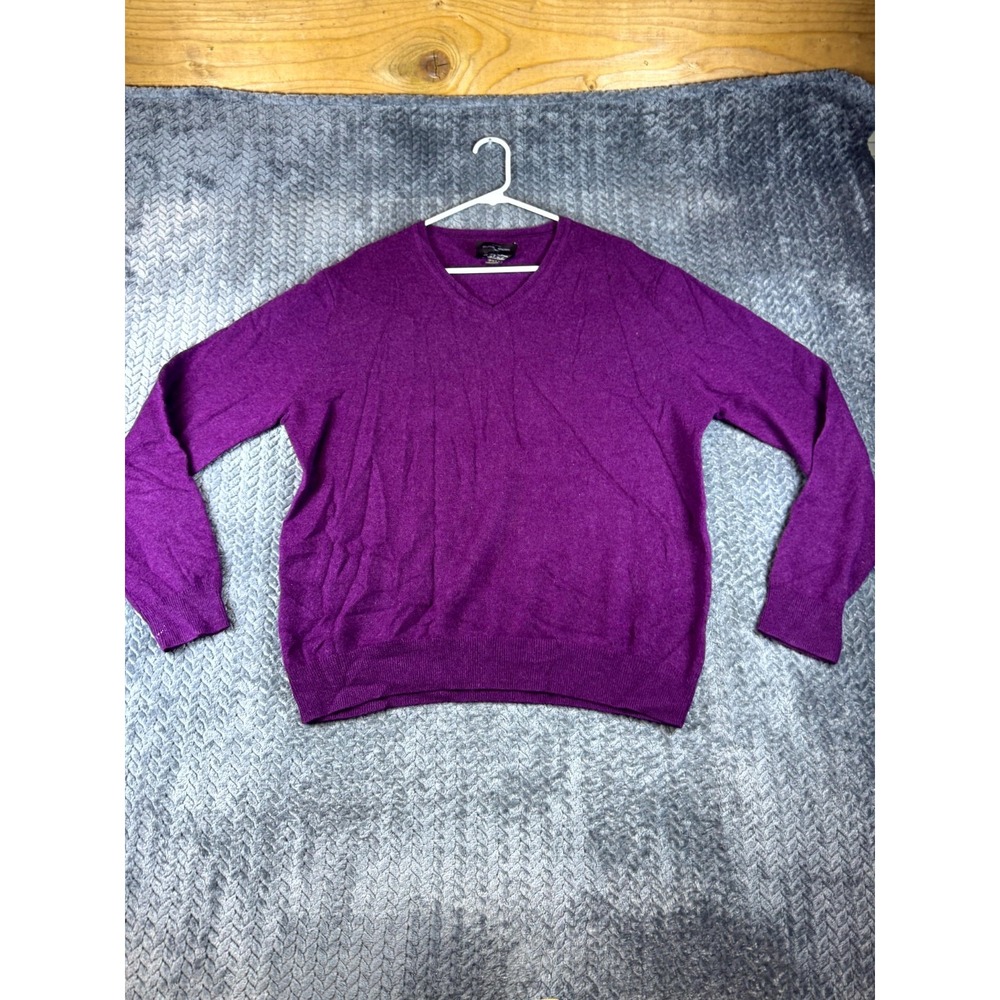Black Brown 1826 Sweater Mens XL Purple 2 Ply Cashmere V Neck Pullover